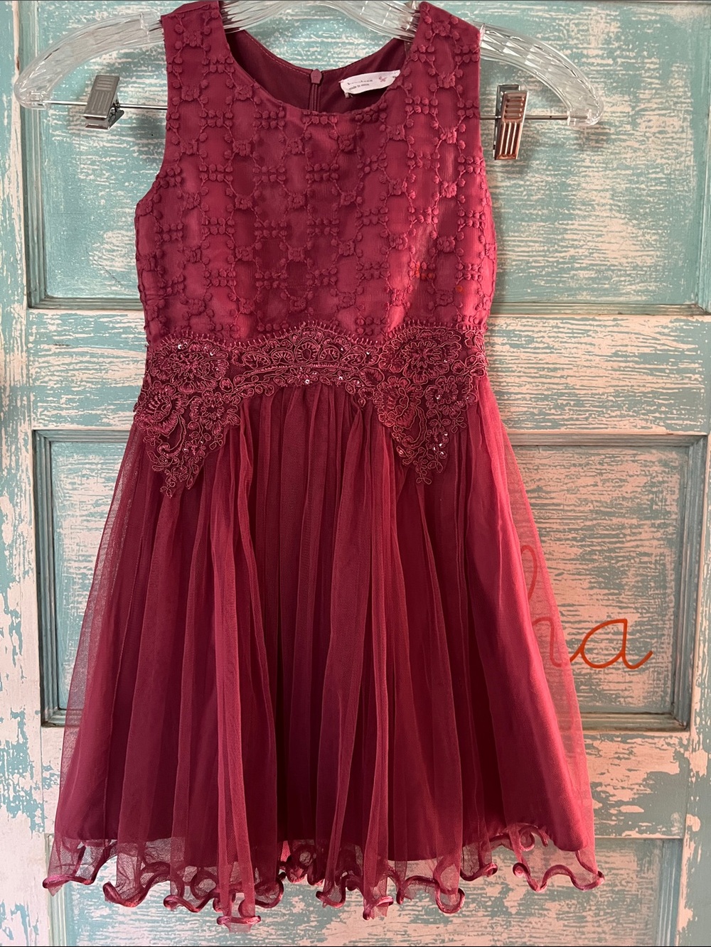 Girls' Burgundy plum mauve pink Lace & Tulle Party Dress EUC modern color